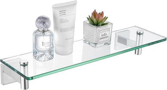 KOKOSIRI Bathroom Shelves Wall Mounted Floating Glass Shelf Polished Stainless Steel 16-Inch Small Hanging Rack for Storage/Room Decor B1105CH-L16 - ModernBath