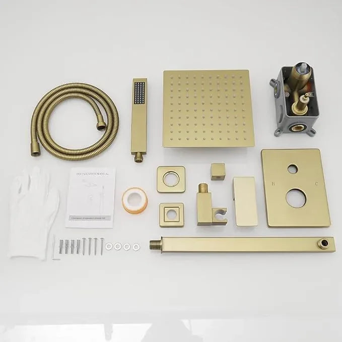 Heable Brushed Gold Shower System Bathroom Luxury Rain Mixer Shower Combo Set Wall Mounted Rainfall Shower Head System Shower Faucet Rough-in Valve Body and Trim Kit - ModernBath