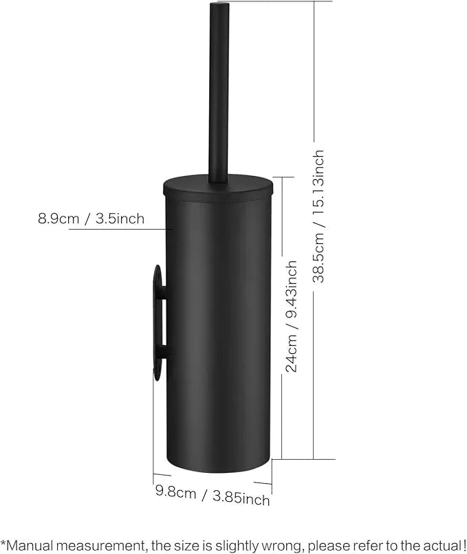 Toilet Bowl Brush and Holder, 304 Stainless Steel No-Punch Hook Base Dual Purpose Toilet Brush Holder with Removable Inner Bucket and Splash Cover - Soft Bristles (Black) - ModernBath