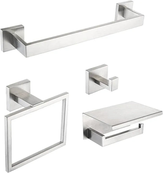 4-Pieces Bathroom Accessories Set, Towel Bar Towel Racks Towel Holder Toilet Paper Holder Stainless Steel Bathroom Hardware Set Wall Mounted Towel Racks for Bathroom, Brushed Nickel, 16 Inch - ModernBath