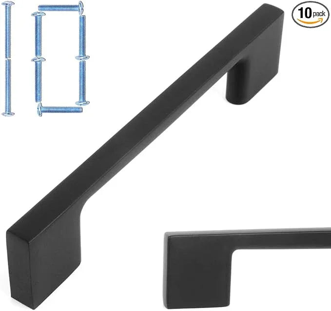 KOOFIZO Wide Foot Cabinet Bar Pull - Black Modern Solid Handle, 3.8 Inch/96mm Screw Spacing, 10-Pack for Kitchen Cupboard Door, Bedroom Dresser Drawer, Bathroom Wardrobe Hardware - ModernBath