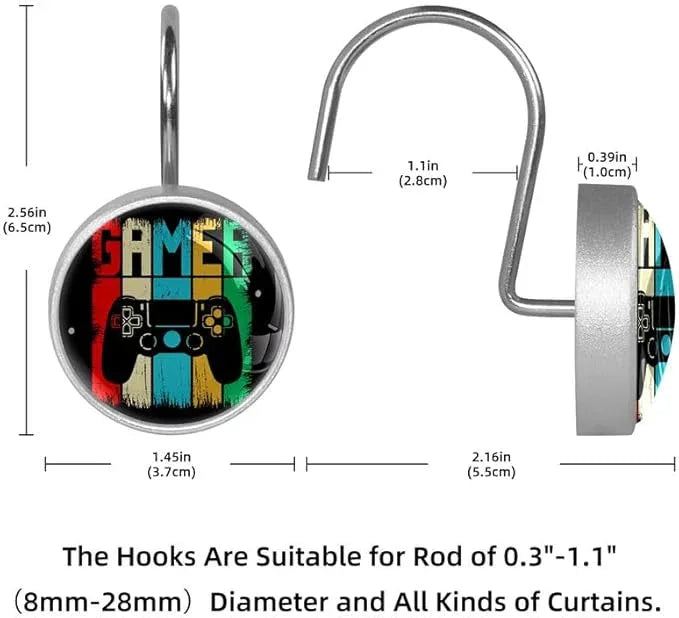 12 Pcs Decorative Shower Curtain Hooks, Rust Proof Glass Surface Stainless Steel Rings for Bathroom Bedroom Kitchen Home Bath Room Rods Decor (Rainbow Gamer) - ModernBath