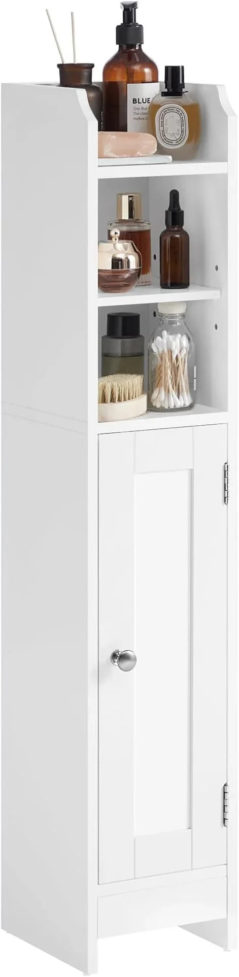 VASAGLE Small Storage Corner Floor Cabinet with Door, 7.9 x 7.1 x 36.2 Inches, Narrow Toilet Paper Storage Holder, Adjustable Shelves, for Bathroom, Living Room, Small Spaces, Cloud White UBBC311W01 - ModernBath