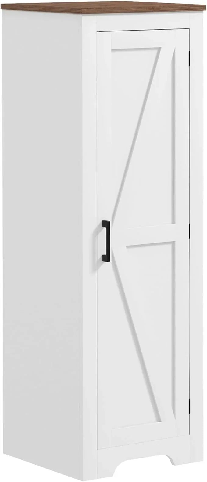 HOMCOM Farmhouse Storage Cabinet with Adjustable Shelf, Single Barn Door Small Bathroom Storage Cabinet for Living Room, Floor Pantry Cabinet, White - ModernBath