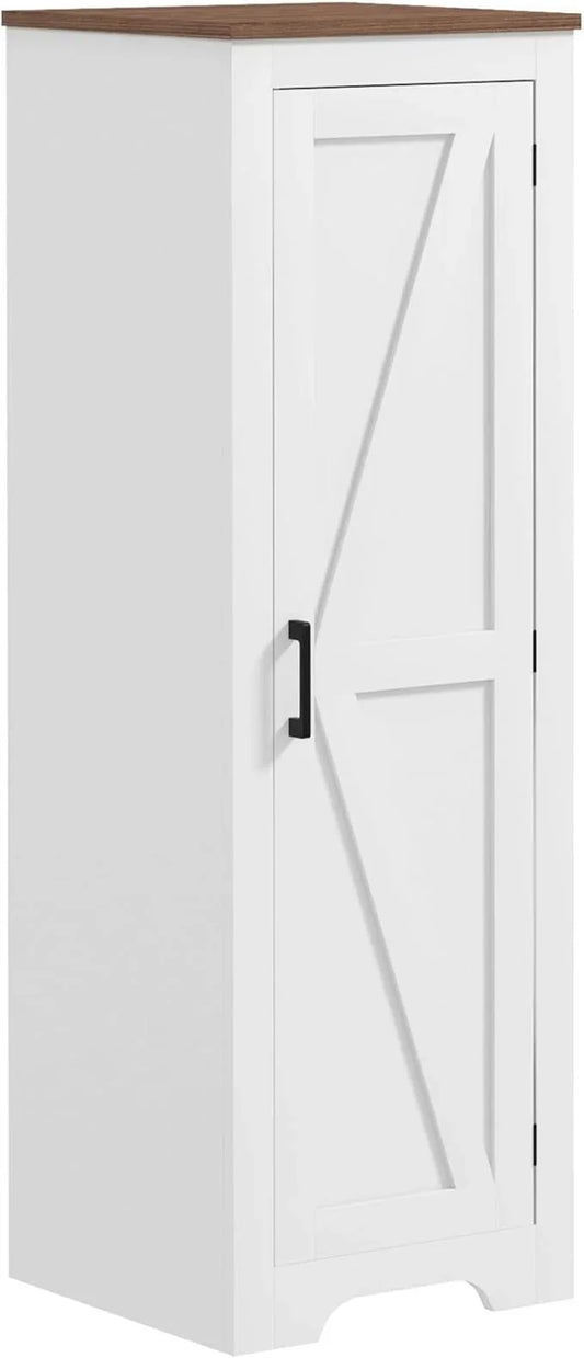 HOMCOM Farmhouse Storage Cabinet with Adjustable Shelf, Single Barn Door Small Bathroom Storage Cabinet for Living Room, Floor Pantry Cabinet, White - ModernBath