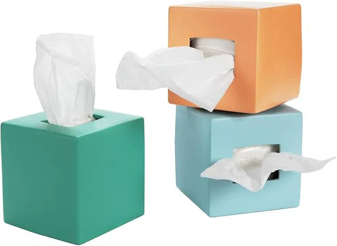 Simple Solid Ceramic Tissue Box Cover – Square Matte Finish Tissue Holder for Bathroom, Vanity, Nightstand, Office – Decorative & Discreet – Fits Standard Tissue Boxes (Cloud) - ModernBath