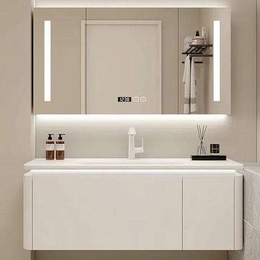 36in Luxury White Bathroom Cabinet - Oversized Drawer & Intelligent Defogging & High-Definition LED Lighting & Suspended Bathroom Cabinet | Bathroom Vanity with Sink - ModernBath