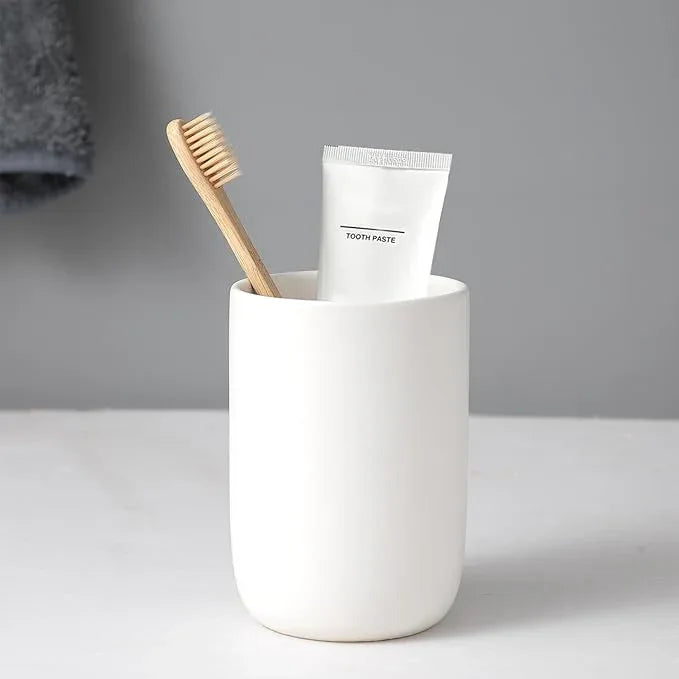BSDISP Toothbrush Holders for Bathrooms - 1 Cups Ceramic Toothbrush Toothpaste Holders, White Bathroom Tumbler Cups Reusable Toothbrush Mouthwash Cup, Bathroom Counter Organizer. - ModernBath