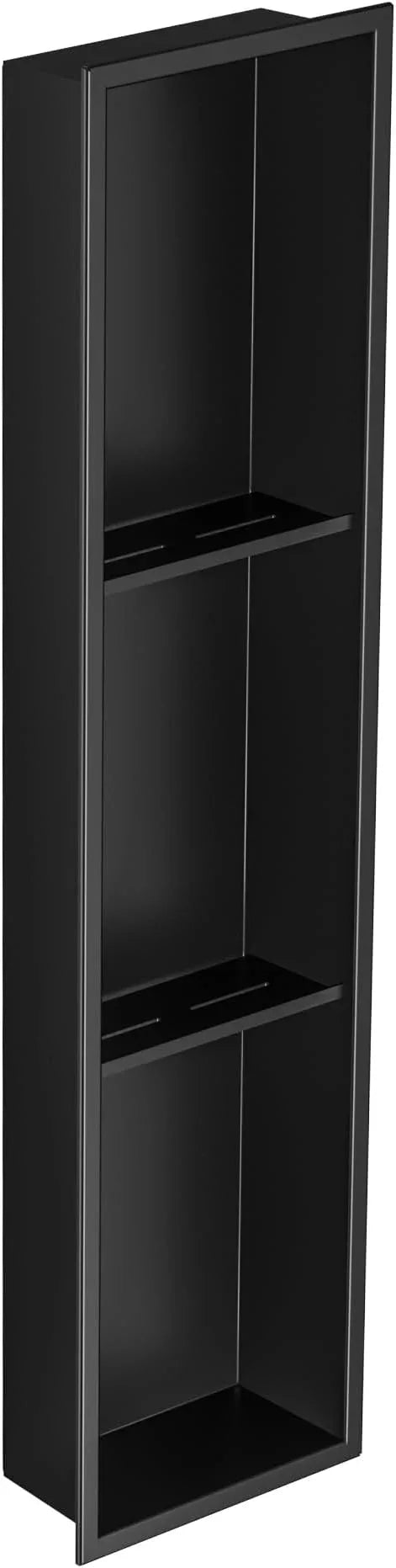 Qeke Stainless Steel Shower Niche 8" X 36", No Tile Needed Wall Niche Three-Tier, Recessed Shower Shelf for Bathroom Storage, Matte Black - ModernBath