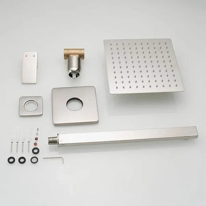 Heable Shower Faucet Set Brushed Nickel, Single Function Shower Trim Kit with Rough-in Valve, Square Rain Shower Head System Included Extra Long Shower Arm for Bathroom - ModernBath