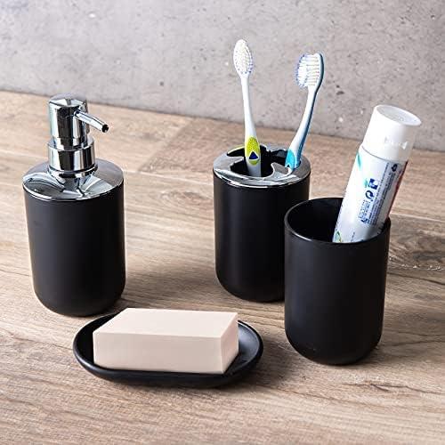 Moss & Stone 6-Piece Bathroom Accessories Set, Includes Soap Dispenser, Toothbrush Holder, Toothbrush Cup, Soap Dish, Complete Black Bathroom Decor Set - ModernBath