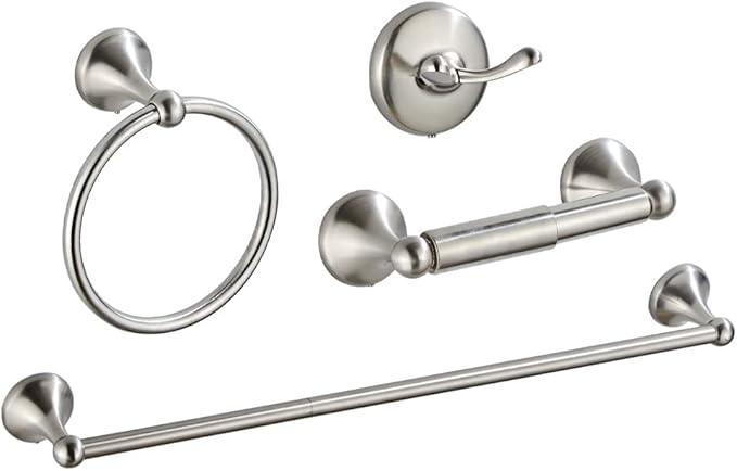 4 Piece Bathroom Accessory Set(Adjustable Towel Bar, Towel Ring, Toilet Paper Holder,Towel Hook), Wall Mounted Bathroom Hardware Accessories Set,Brushed Nickel - ModernBath