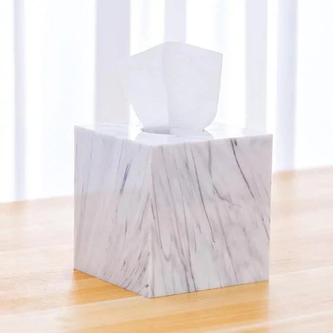 Tissue Box Cover Holder Square Marble Tissue Box Holder Bathroom Vanity Nightstand Bedroom Livingroom Decorative Decor Toilet Organizer Tissues (Marble, Square) - ModernBath