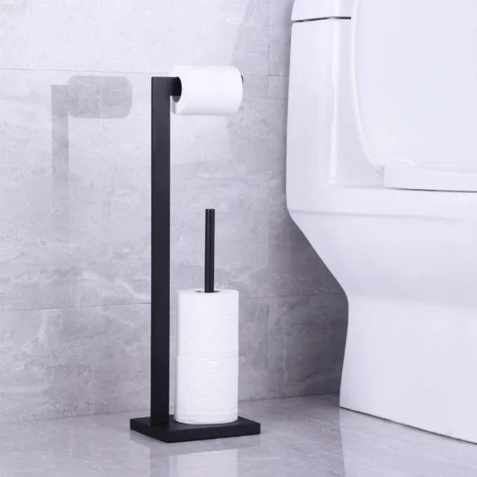 kimzcn Matte Black Toilet Paper Holder Stand Toilet Paper Roll Holder with Shelf Reserve Free Standing Portable Tissue Storage Organization - ModernBath