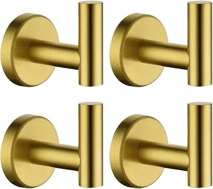 JQK Bathroom Towel Hook Brushed Gold, Brass Coat Robe Clothes Hook for Bathroom Kitchen Garage Wall Mounted (Pack of 4), SUS 304 Stainless Steel 0.8mm, TH100-BG-P4 - ModernBath