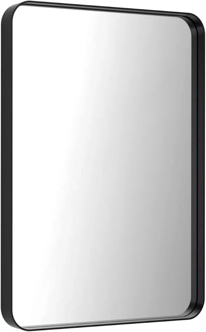 LOAAO Black Metal Framed Bathroom Mirror for Wall, 22X30 Inch Rounded Rectangle Mirror, Matte Black Bathroom Vanity Mirror Farmhouse, Anti-Rust, Hangs Horizontally or Vertically - ModernBath