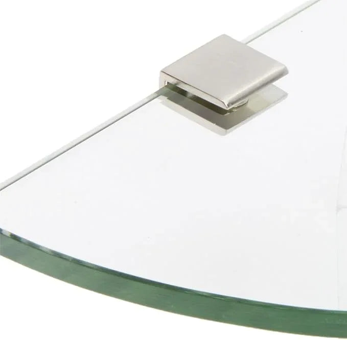 Spancraft Glass SQ6QR-BR Quarter Round Glass Shower Shelf with Square Clamp, Brushed Nickel Bracket, 6" - ModernBath