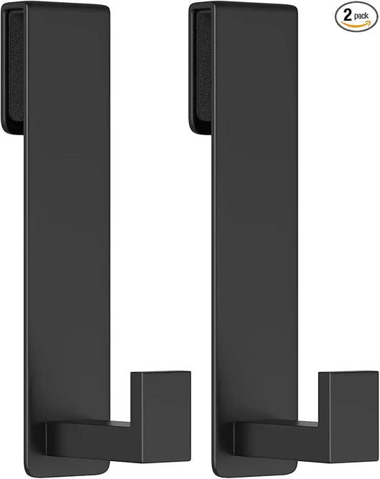 Shower Door Hooks, Heavy Duty Rack Hooks for Robe, Stainless Steel Towel Hooks for Bathroom, Fits Frameless Glass Shower Doors up to 3/8" (10mm) Thick (Black, 2 Pack) - ModernBath
