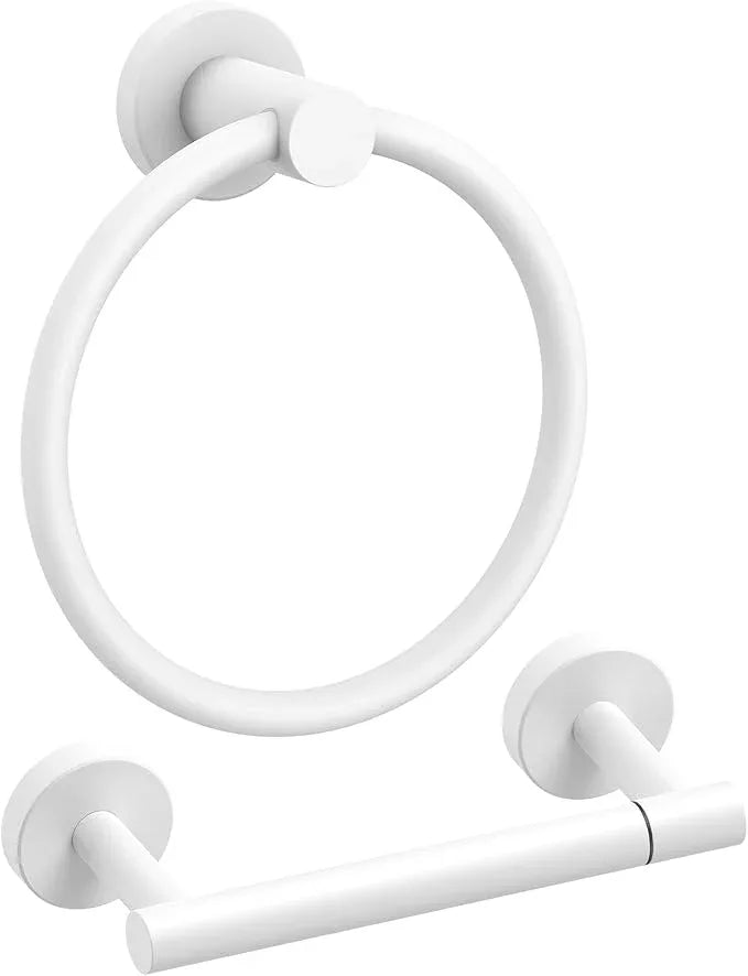 FORIOUS Toilet Paper Holder Wall Mount, SUS304 Stainless Steel Double Post Pivoting Tissue Roll Holder and Hand Towel Ring Set for Bathroom, RV, Bathroom Hardware Accessories Set, White - ModernBath