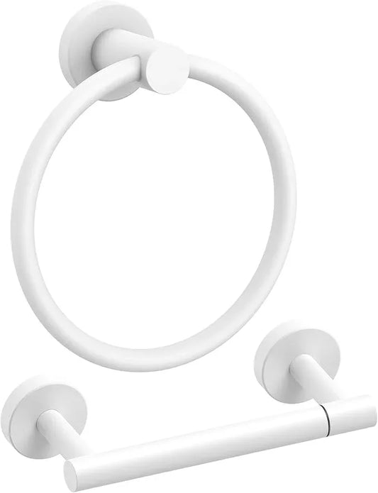 FORIOUS Toilet Paper Holder Wall Mount, SUS304 Stainless Steel Double Post Pivoting Tissue Roll Holder and Hand Towel Ring Set for Bathroom, RV, Bathroom Hardware Accessories Set, White - ModernBath