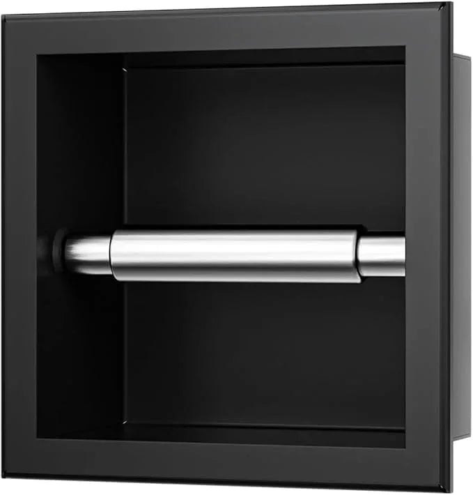 Toilet Paper Holder, in Wall Toilet Roll Holder for Bathroom Renovation, 304Stainless Steel Recessed Toilet Tissue Holder (Matte Black) - ModernBath