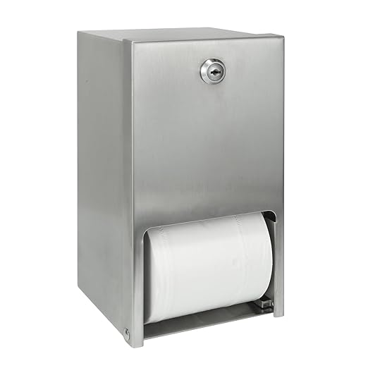 2 Roll Stainless Steel Commercial Toilet Paper Dispenser, Heavy Duty Wall Mount Tissue Holder with Lock for Restroom/Bathroom