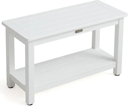 30'' Heavy Duty Shower Bench for Inside Shower, White Poly Bath Stool for Shaving Legs, Waterproof Spa Bath Chair Seat with Adjustable Feet, Non-Slip, Weight Capacity 700LBS (30 x 13 Inches) - ModernBath