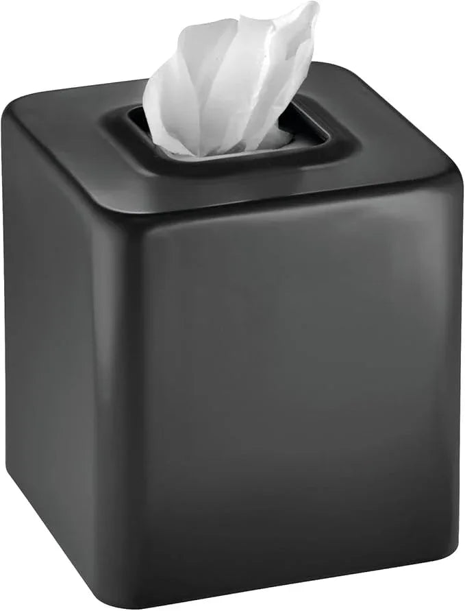 mDesign Tissue Box — Decorative Tissue Box Holder for Bedrooms, Bathrooms and More — Square Tissue Box Cover for Facial and Cosmetic Tissues — Black - ModernBath
