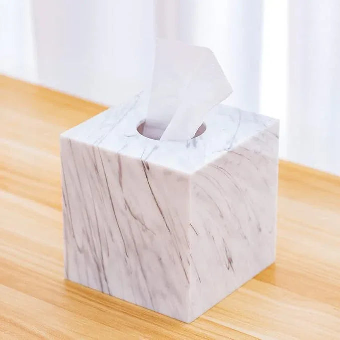 Tissue Box Cover Holder Square Marble Tissue Box Holder Bathroom Vanity Nightstand Bedroom Livingroom Decorative Decor Toilet Organizer Tissues (Marble, Square) - ModernBath
