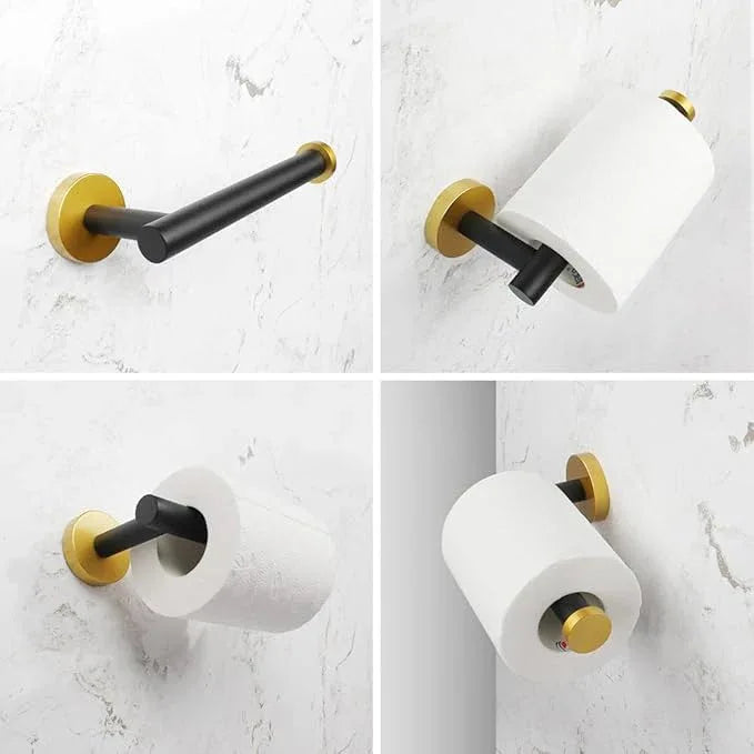 5-Pieces Bathroom Accessories Kit Black & Gold Wall Mounted - Includes 24" Double Towel Bar, 12" Hand Towel Bar, Toilet Paper Holder, 2X Robe Towel Hooks - ModernBath