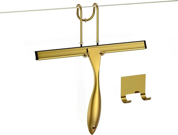 Shower Squeegee and Window Squeegee, Stainless Steel, 100% Streak-Free, Cleaner for Bathroom Showers Glass Doors, Home Mirrors, Car Windows Wiper, Adhesive Holder, Shower Door Hook, 10 Inch, Gold - ModernBath