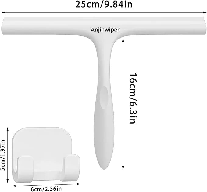 Anjinwiper All-Purpose Shower Squeegee for Shower Glass Door with Adhesive Hook, Silicone Squeegee for Shower Doors, Bathroom, Windows, Mirrors, Shower Cleaner Tool Household Squeegee(10 inch-White) - ModernBath