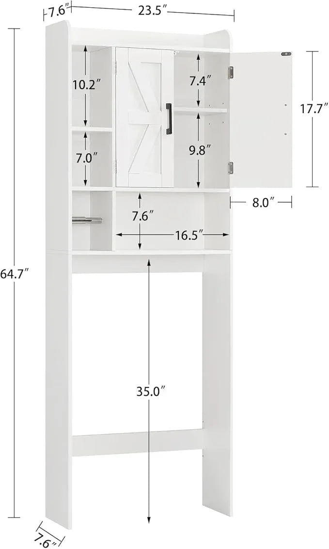 TEENFON Over The Toilet Storage Cabinet with 4 Open Shelves and Adjustable Shelf, Extra Tall Bathroom Organizer Unit with 2 Barn Doors, Home Space Saver for Bathroom, Laundry Room, White - ModernBath