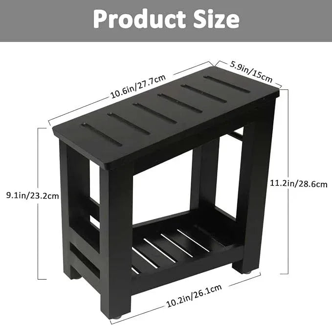 Forest Manor Bamboo Shower Foot Rest Stool for Shaving Legs & Pedicure, Non-Slip Bathroom Foot Step with Storage Pocket, Solid & Water-Resistant,Natural (Black) - ModernBath