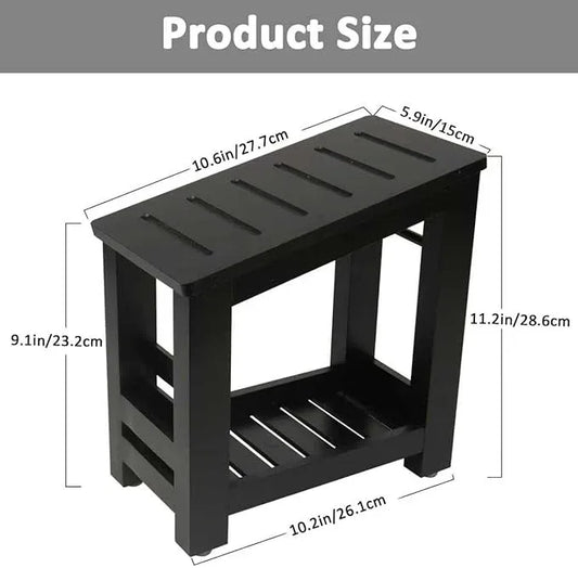 Forest Manor Bamboo Shower Foot Rest Stool for Shaving Legs & Pedicure, Non-Slip Bathroom Foot Step with Storage Pocket, Solid & Water-Resistant,Natural (Black) - ModernBath