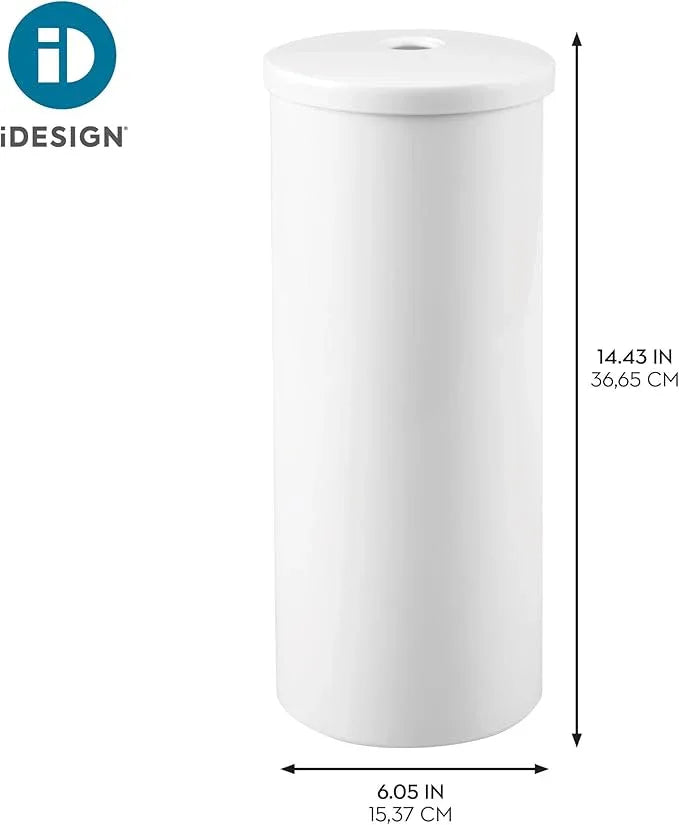iDesign Freestanding Toilet Paper Canister with Lid for 3 Extra Rolls, White, Made in USA - ModernBath