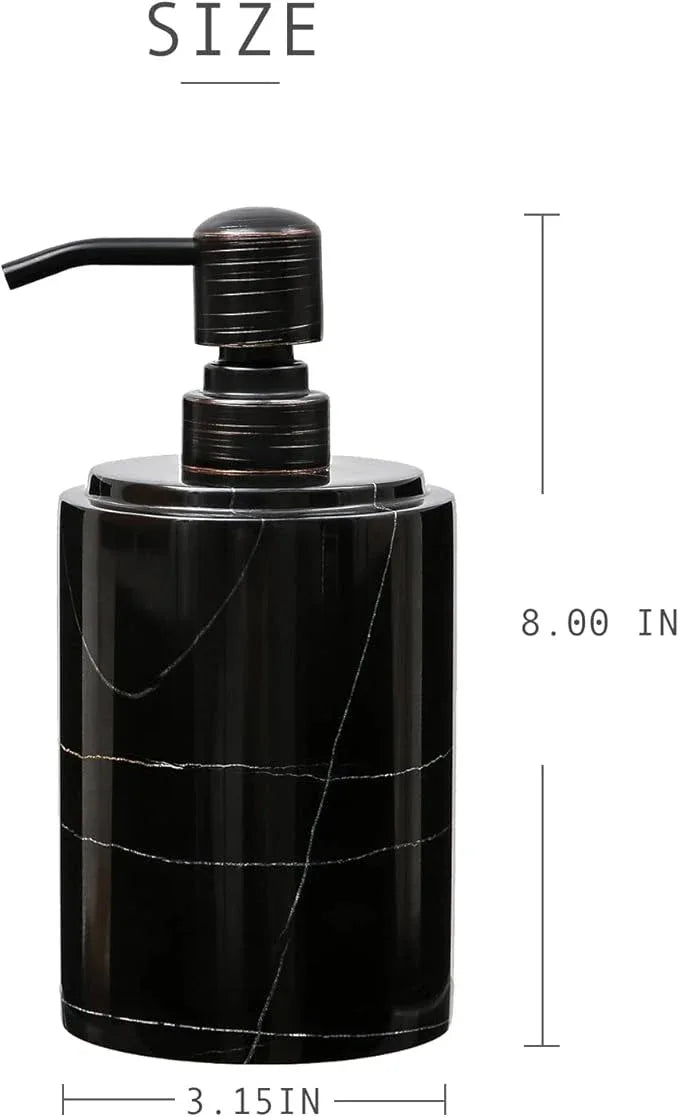 JIMEI Black Marble Soap Dispenser Hand or Dish for Bathroom & Kitchen - Decorative Natural Marble Stone Liquid Soap/Lotion Dispenser - Stainless Steel Soap Dispenser Easy-Glide Pump - Refillable - ModernBath