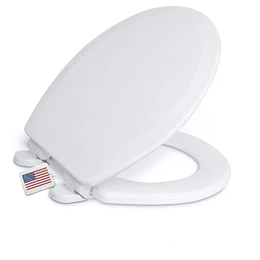 Centoco Round Toilet Seat, Heavy-Duty Wood Core with Plastic Scratch-Resistant Finish, Soft Close, Made in the USA, DSAMAZ7SC-301, Crane White (Cotton/Bright) - ModernBath