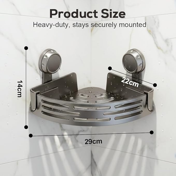 Triangle Suction Cup Corner Shelves No Drilling Bathroom Storage Rack, 2026 New Corner Shower Shelf Suction Cup Shower Caddy Corners Organizer Storage Rack Adhesive with Towel Bar (Gray double-layer)