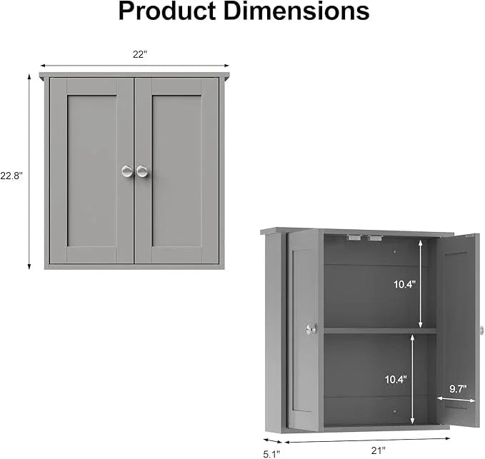 Bathroom Wall Cabinet,Medicine Cabinets for Bathroom Cabinet Wall Mounted,Medicine Cabinet Over Toilet,Surface Mount Medicine Cabinet for Laundry Room,Kitchen,Grey,22x23 - ModernBath