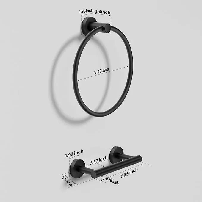 Toilet Paper Holder and Towel Ring Set 2PCS Wall Mount, Matte Black Bathroom Hardware Set, Stainless Steel Hand Towel Holder Toilet Paper Roll Holder Set, Bathroom Accessories for Bathroom Kitchen - ModernBath