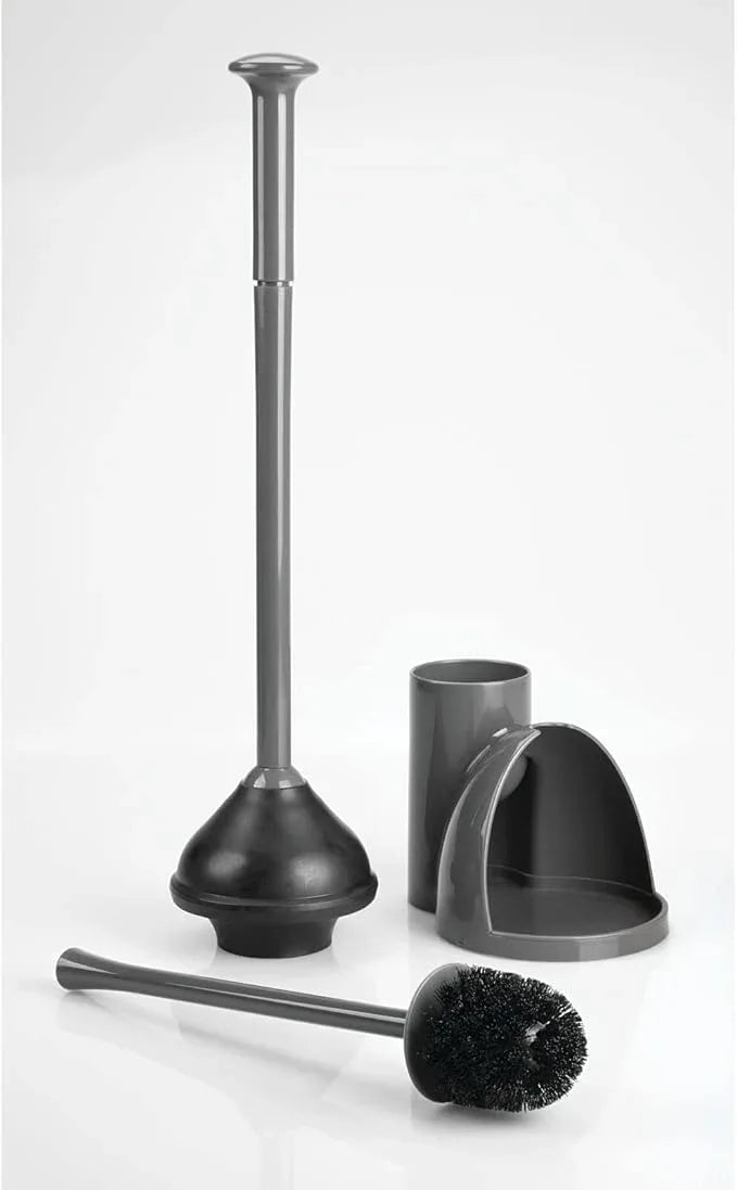 mDesign Hidden Plunger and Brush Set for Toilet Bowl - Combo with Holder Caddy - Modern Toilet Brush and Plunger Set - Aura Collection - Charcoal Gray - ModernBath