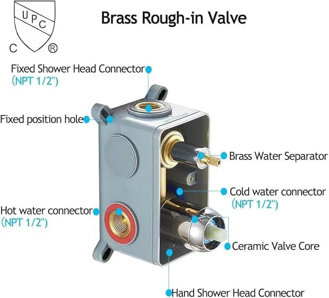 JingGang Polished Chrome Shower System 16 Inch Bathroom Luxury Rain Mixer Shower Combo Set Wall Mounted Rainfall Shower Head and Handheld System Shower Faucet Set Rough-in Valve Body and Trim Kit - ModernBath