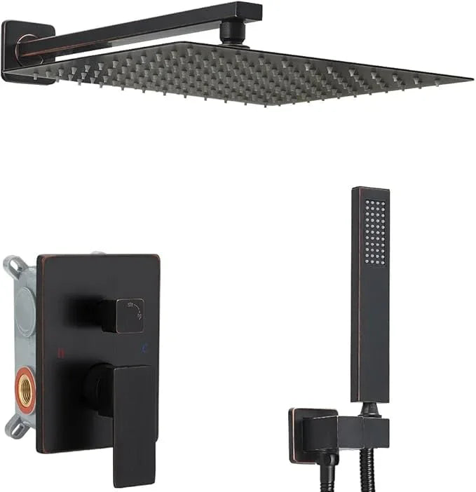 JingGang Oil Rubbed Bronze Shower System 16 Inch Bathroom Rain Mixer Shower Combo Set Wall Mounted Rainfall Shower Head and Handheld System Shower Faucet Set Rough-in Valve Body and Trim Kit - ModernBath