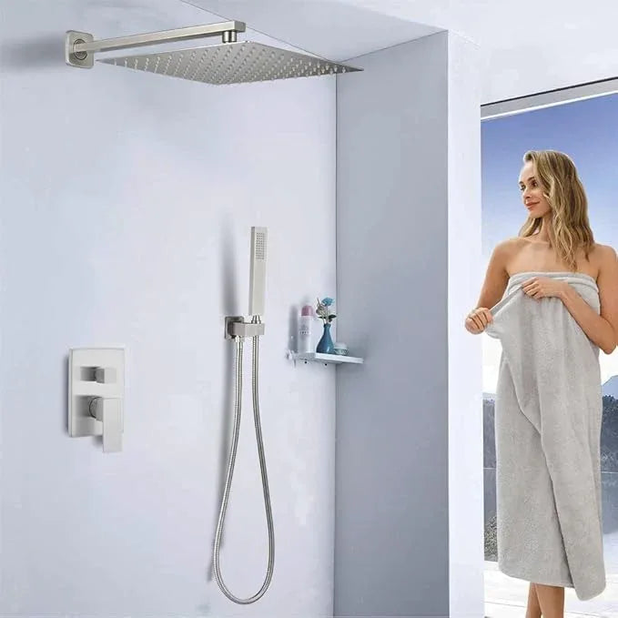 YCAIKOI Shower Faucet Set 16 Inch Wall Mount Rain Shower System, All Metal Shower Fixtures - Brushed Nickel - ModernBath