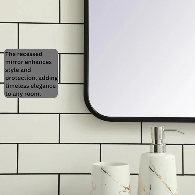 ARS Concepts Aura, Soft Corner Metal Rectangular Mirror 30X40 Inch in, Modern, Black - ModernBath