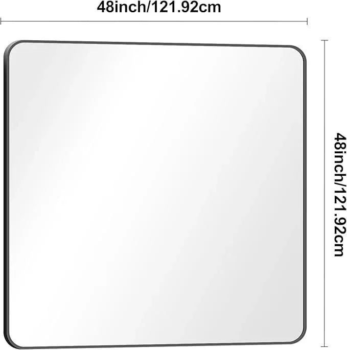 BONEWEI 48x48 inch Bathroom Mirror,Black Rectangle Mirror,Wall Mounted Bathroom Frame Vanity Mirror with Round Corner for Bedroom Living Room,Entryway Hangs Horizontal or Vertical - ModernBath