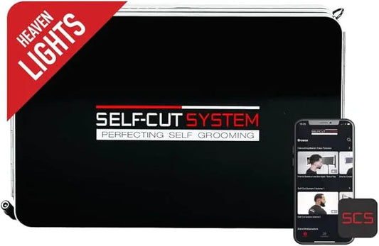 Self-Cut System LED 3 Way Mirror for Self Hair Cutting, Trifold Barber Mirror with Height Adjustable Hooks, 360 View, Includes Free Educational Mobile App (Heaven Lights) - ModernBath