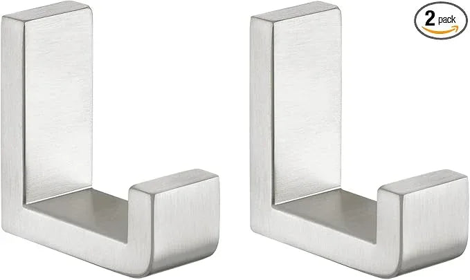 Angle Simple Bathroom Towel Hooks, SUS 304 Stainless Steel Compact Robe Coat Hooks for Wall, Brushed Nickel, 2 Pack - ModernBath