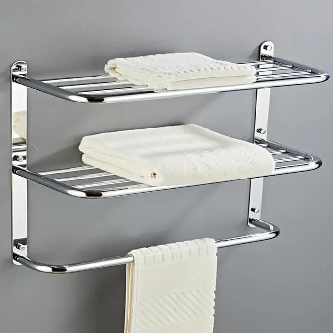 2-Tier Towel Rack Floating Shelf with Towel Bar, 30-Inch W x 8.25-Inch D Bathroom Hotel Towel Shelf, Wall Mount, Mounting Hardware Included,Polished Chrome - ModernBath